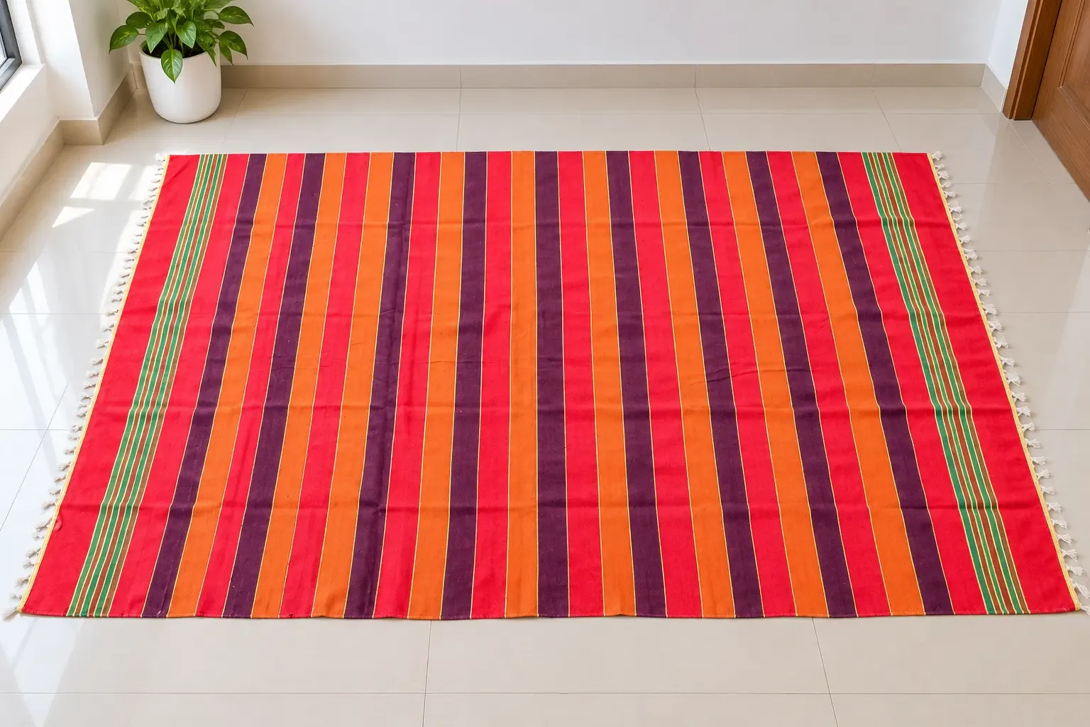 36×72 Inches Traditional Striped Satranji – Floor Mat photo 2