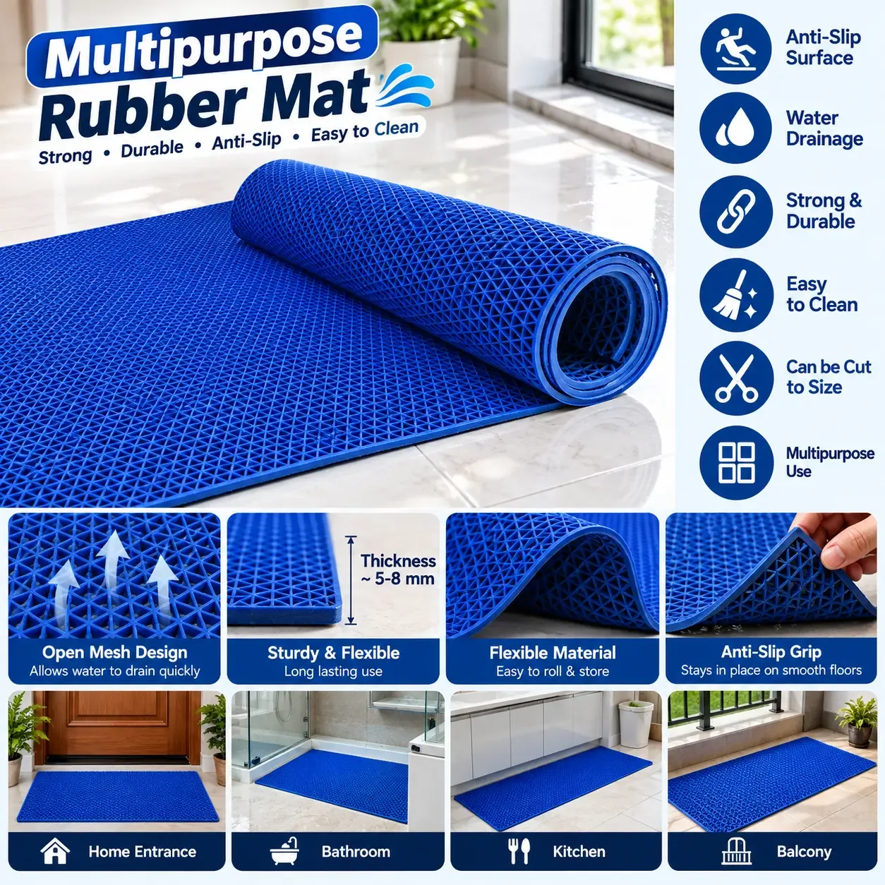 Anti-Skid PVC Rubber Floor Mat – Mud & Dirt Trapper for Home, Office & Entrance photo 3