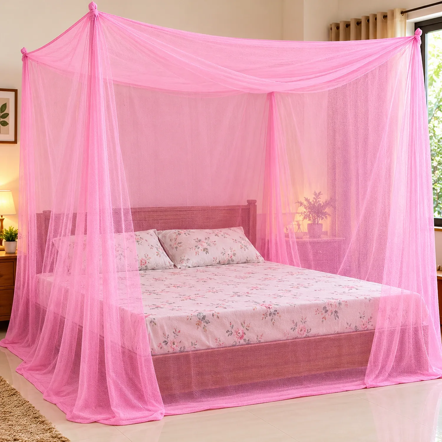 Premium Pink Air Cooling Mosquito Net 6×7 Ft – 6 Ft Height
