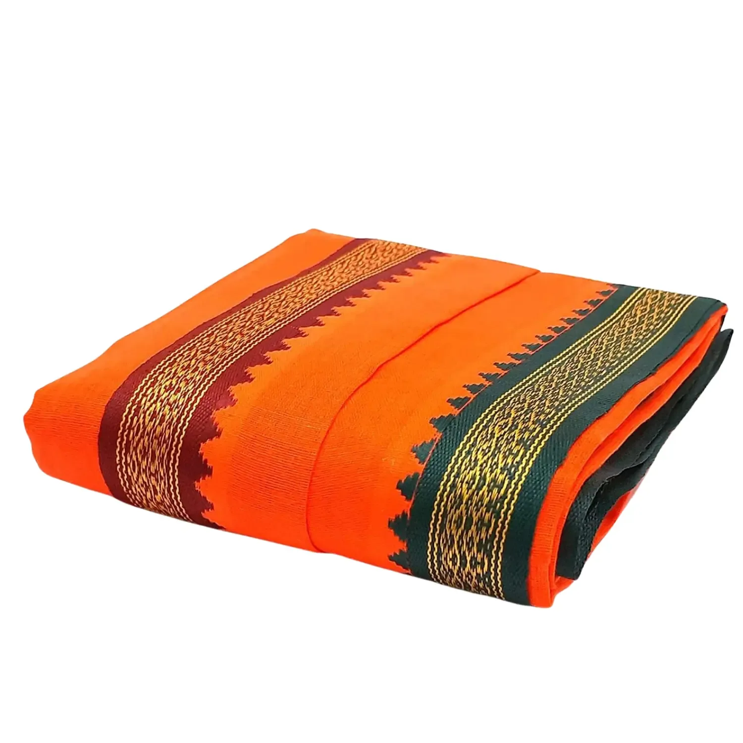 Men's Traditional Orange Red Uttoriyo – Decorative Border Angavastram photo 2