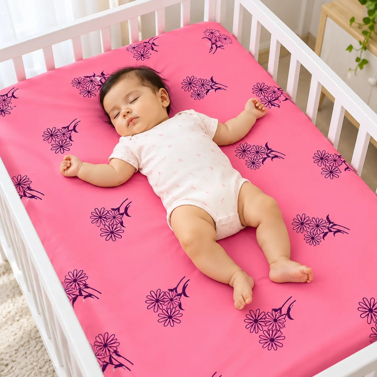 Baby Rubber Cloth Dry Sheet 90 x 90 cm – Pink Floral Waterproof Sheet