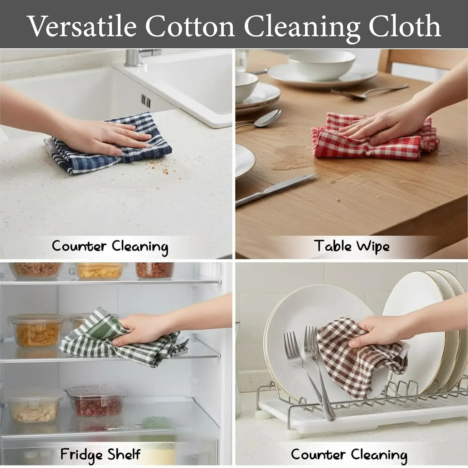 Pack of 4 Cotton Kitchen Duster Cloths 16 x 16 Inch – Multicolour Checkered Cleaning Towels photo 3