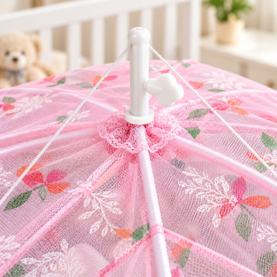 Baby Umbrella Round Folding Mosquito Net for Baby Bed – Pink Floral Design | Basanti Bedding photo 2