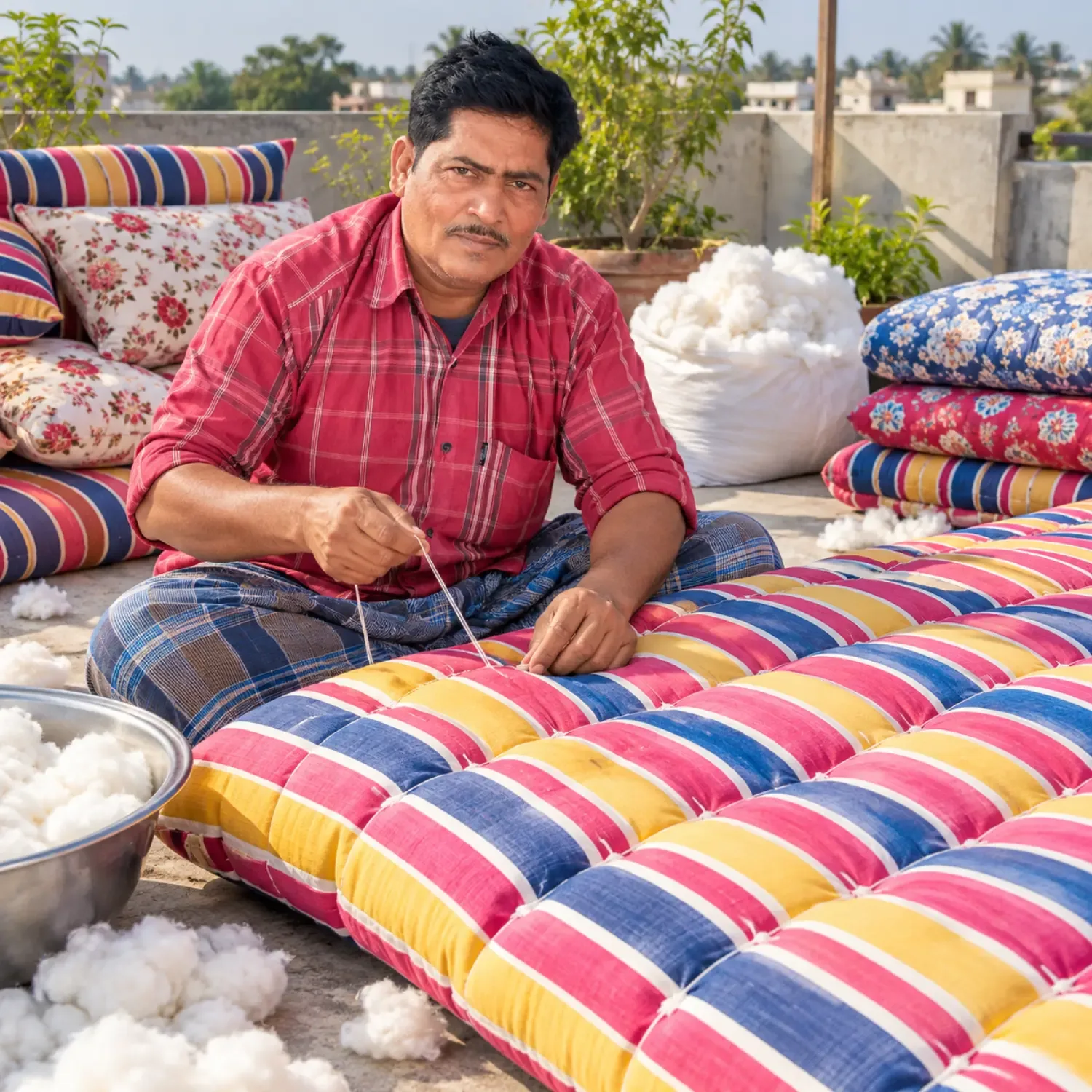 Handmade Cotton Tulo Tosok – Original Cotton Filled Quilted Mattress | Basanti Bedding photo 2
