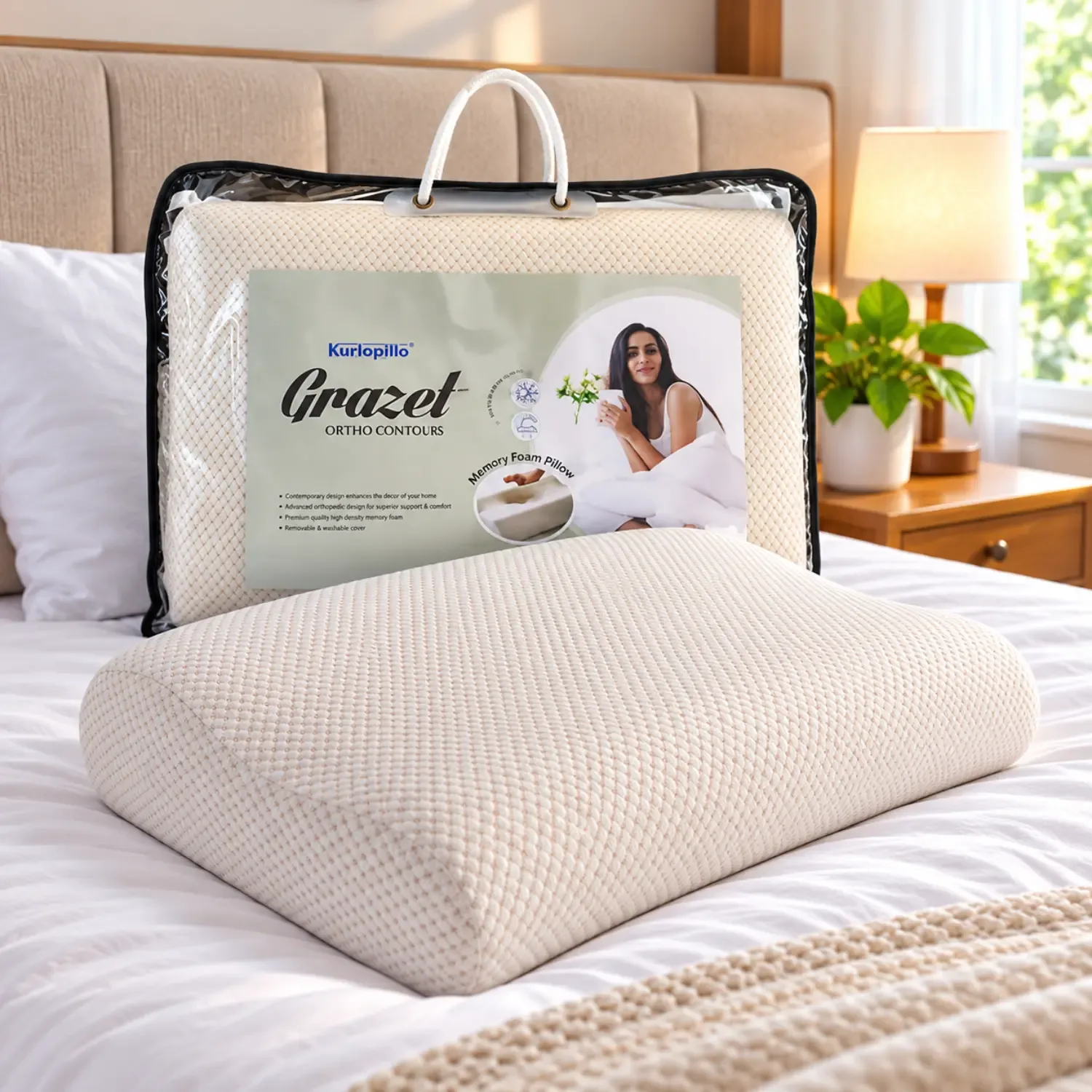 Kurlon Grazel Classic Memory Foam Pillow – White Contour Pillow