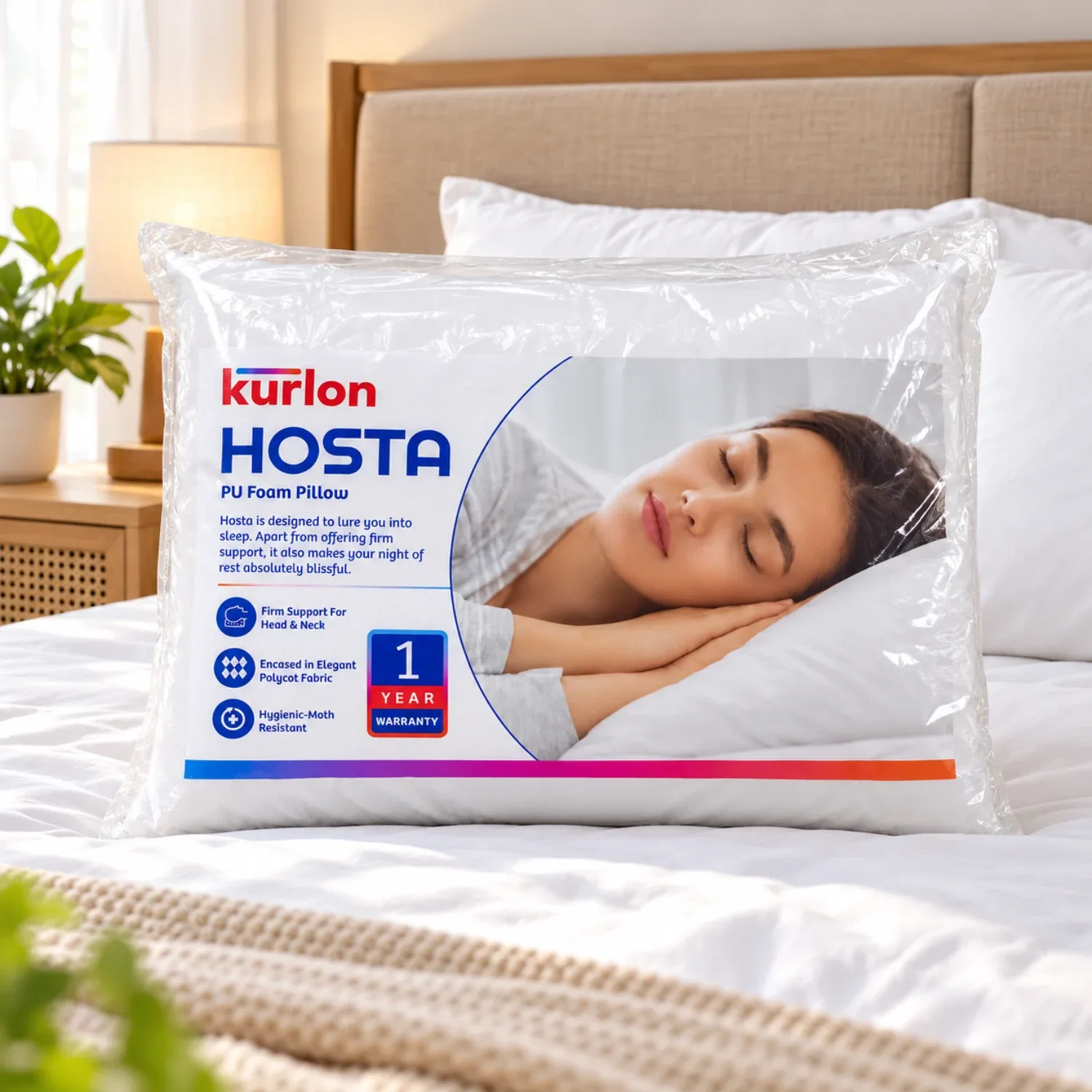 Kurlon Hosta PU Foam Pillow for Head & Neck Support – White