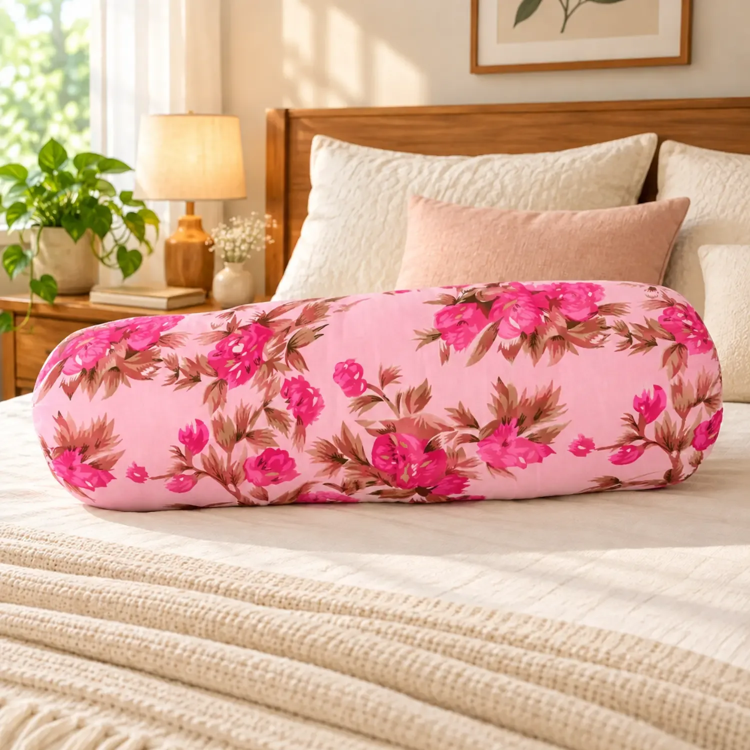 Natural Shimul Tula Pillow 80 cm with Floral Cotton Fabric Cover | Basanti Bedding photo 4