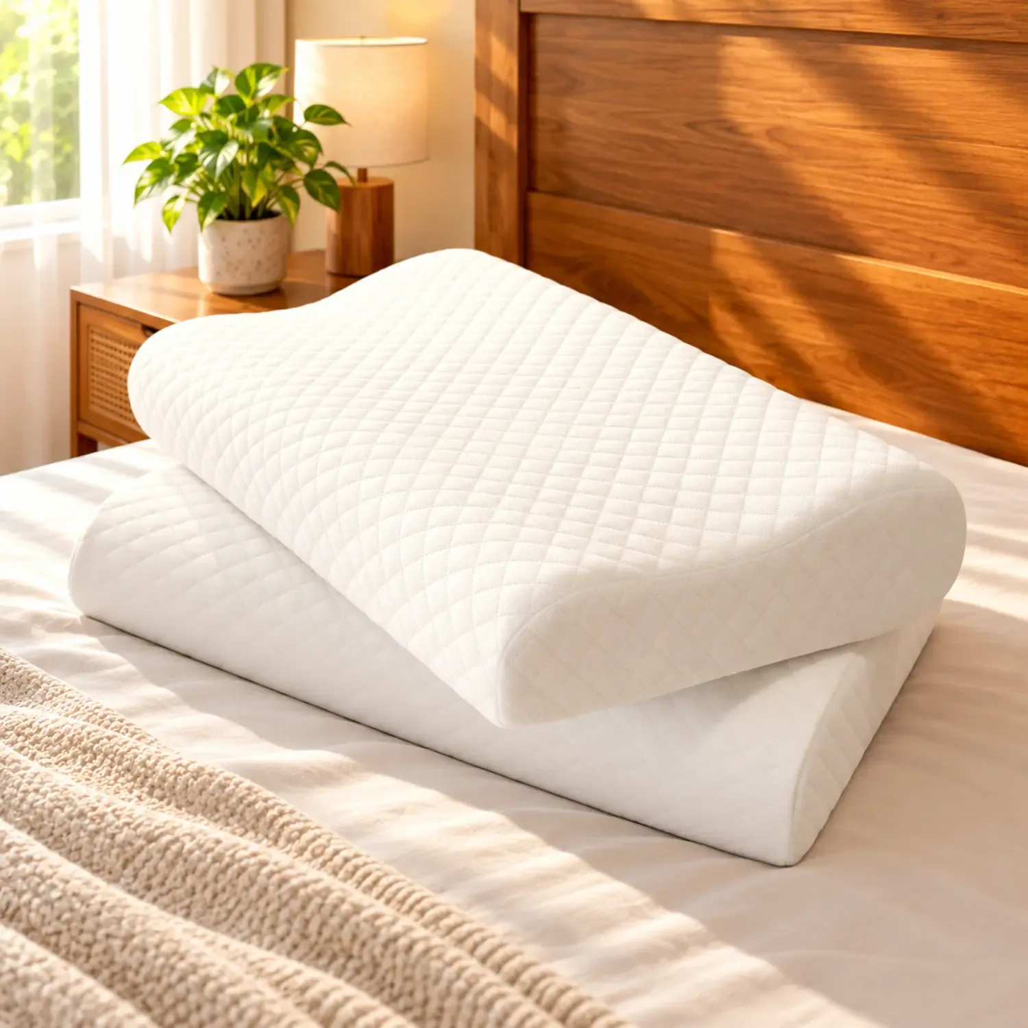 Basanti Bedding Memory Foam Cervical Pillow – Quilted Contour Pillow for Neck Support