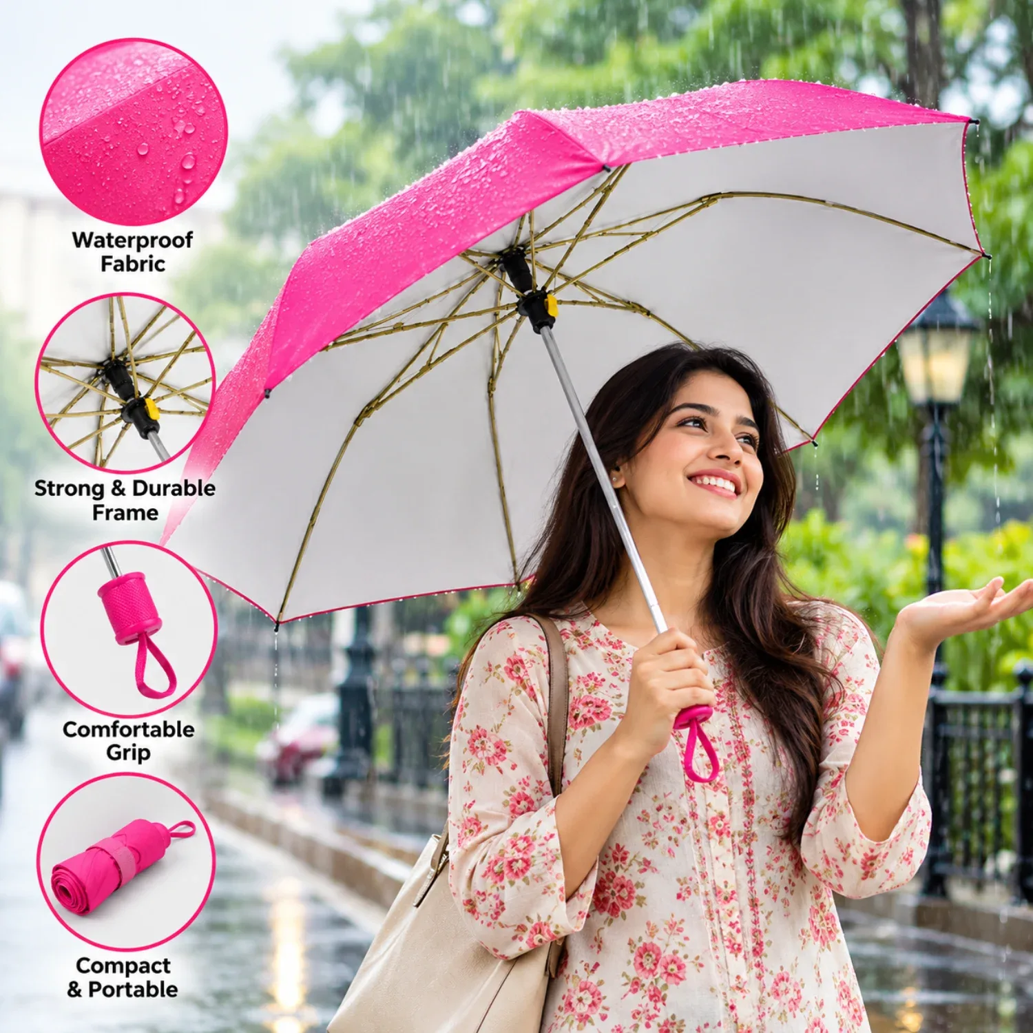 Kc pal & sons | Sara 3 Fold Big Size Umbrella for Men & Women – Windproof Rain & Sun Protection