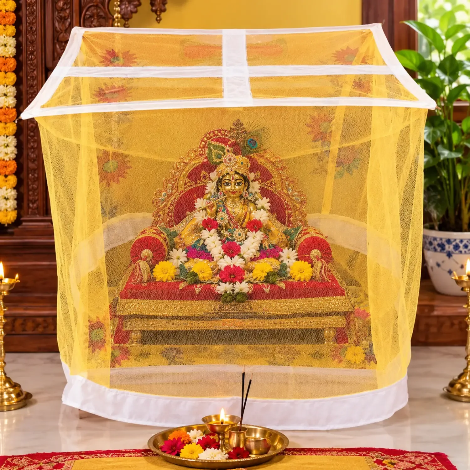 Designer Thakur Singhasan Mosquito Net | Mosquito Net for Home Temple